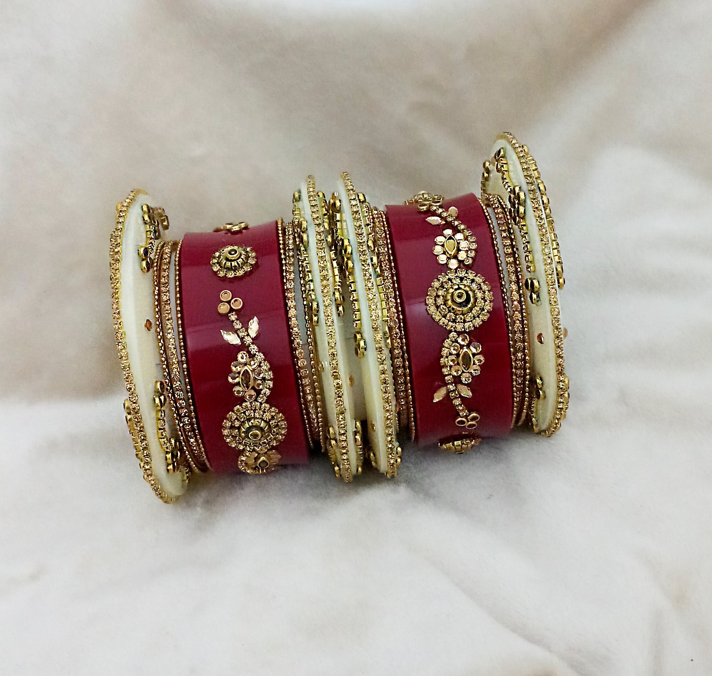 Sejal Gold Plated Maroon Austrian Stone Bangle Set  - 1403748