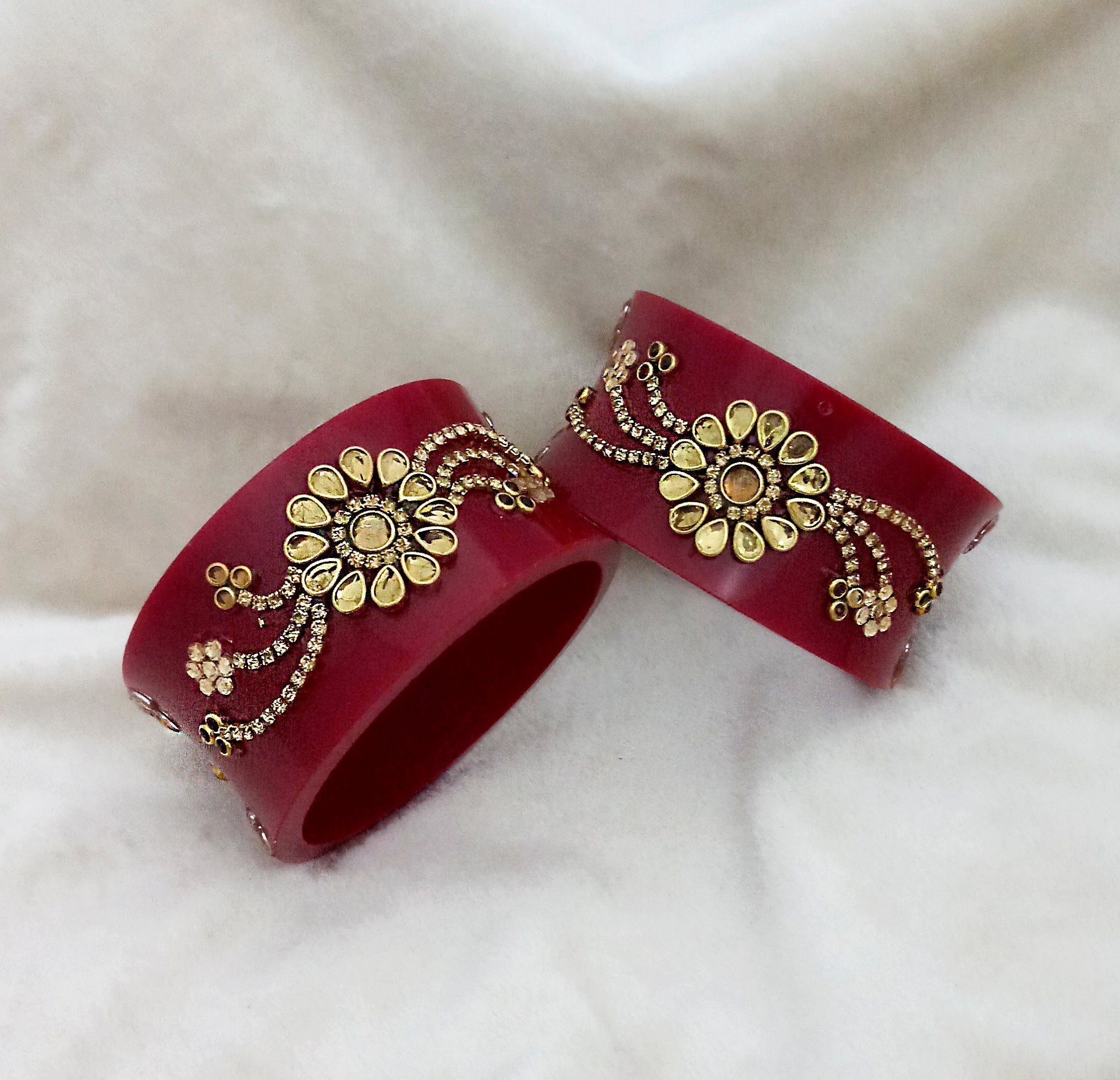 Sejal Maroon Color Austrian Stone Bangle Set - 1403749