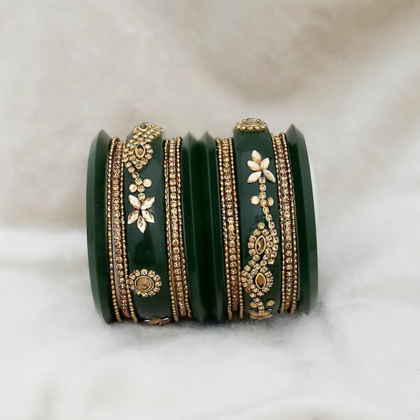 Sejal Green Color Austrian Stone Bangle Set - 1403759B