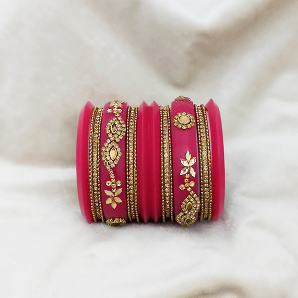 Sejal Pink Color Austrian Stone Bangle Set - 1403759F