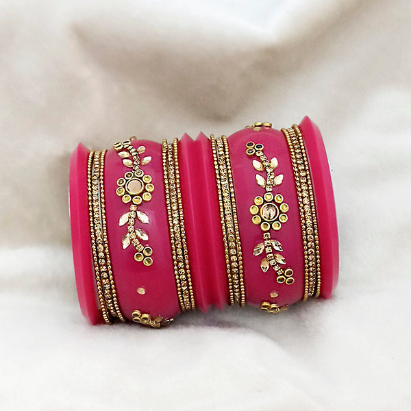 Sejal Pink Color Austrian Stone Bangle Set - 1403760F