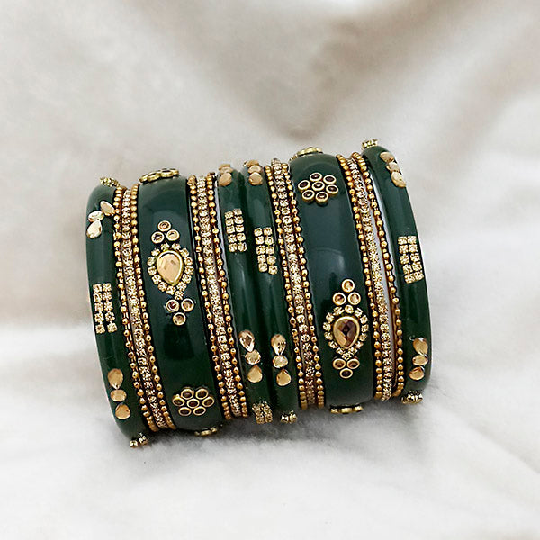 Sejal Green Color Austrian Stone Bangle Set - 1403761E