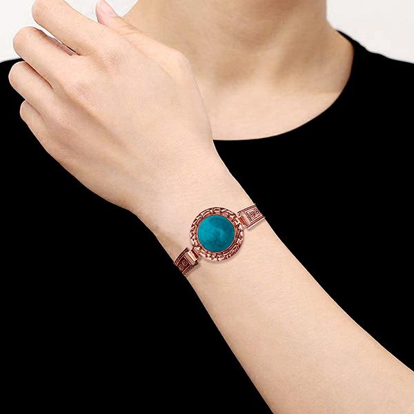 Urthn Blue Turquoise Stone Antique Gold Plated Bracelet - 1403806A