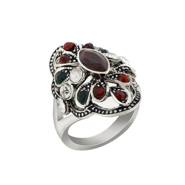 Urthn Rhodium Plated Maroon And Green Resin Stone Ring - 1501840A_17