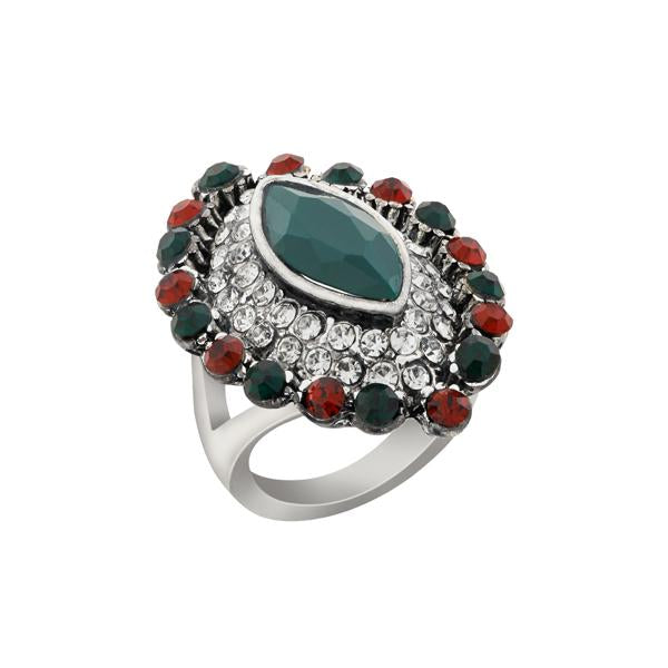 Urthn Rhodium Plated Maroon Resin Stone Ring - 1501841_17