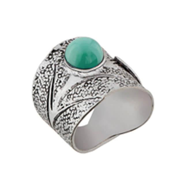 Urthn Rhodium Plated Green Stone Ring - 1501865C_17