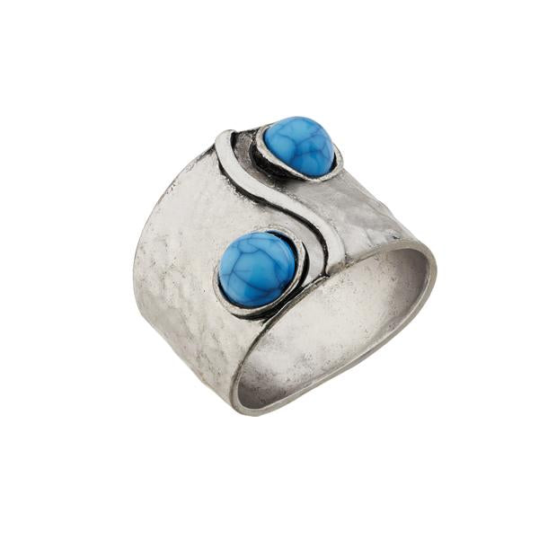 Urthn Rhodium Plated Blue Stone Ring - 1501866A_17