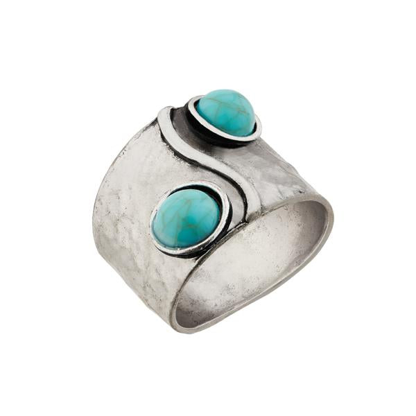 Urthn Rhodium Plated Green Gems Stone Ring - 1501866C_17