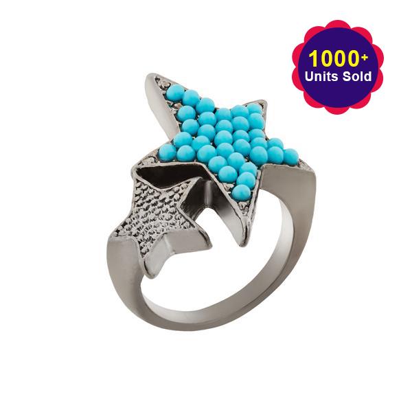 Urthn Rhodium Plated Blue Stone Star Shape Ring - 1501870_18