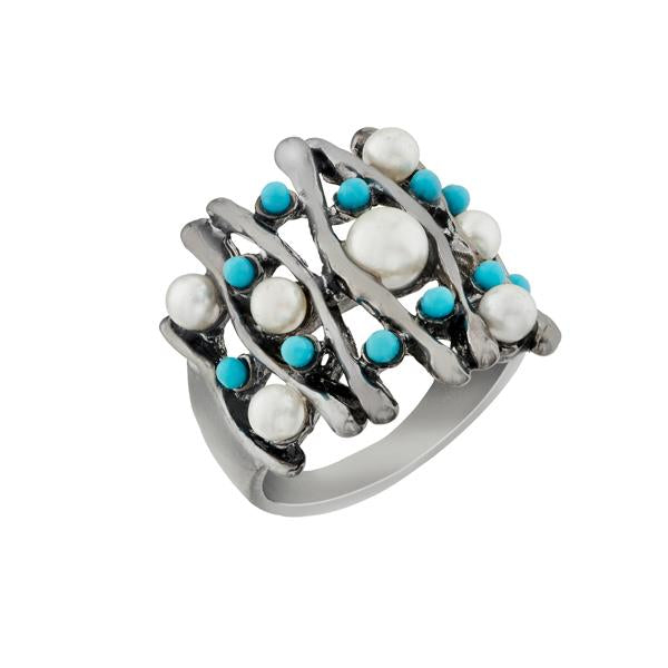 Urthn Pearl Rhodium Plated Ring - 1501871_18