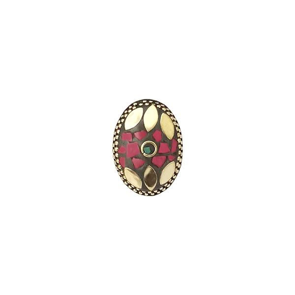 Urthn Pink Resin Stone Gold Plated Adjustable Ring - 1501884B