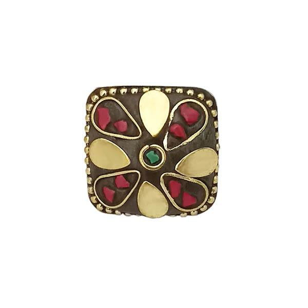 Urthn Pink Resin Stone Gold Plated Adjustable Ring - 1501887A