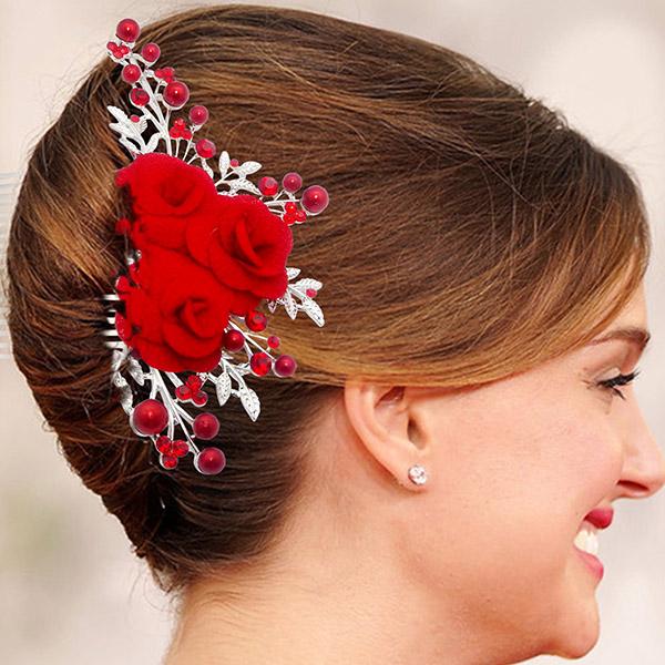 Apurva Pearls Leaf Design Silver Plated Hair Brooch - 1502015B