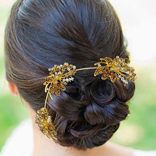 Apurva Pearls Austrian Stone Gold Plated Hair Brooch - 1502017B