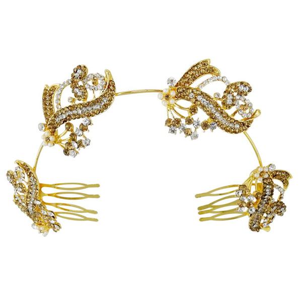 Apurva Pearls Stone Gold Plated Hair Brooch - 1502019B