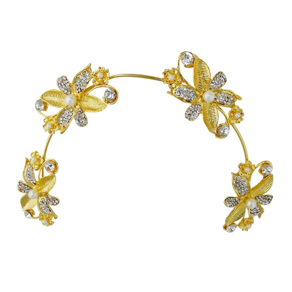Apurva Pearls Stone Gold Plated Floral Hair Brooch - 1502020A