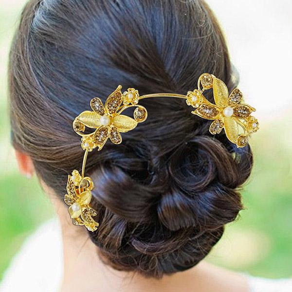 Apurva Pearls Gold Plated Austrian Stone Hair Brooch - 1502020B