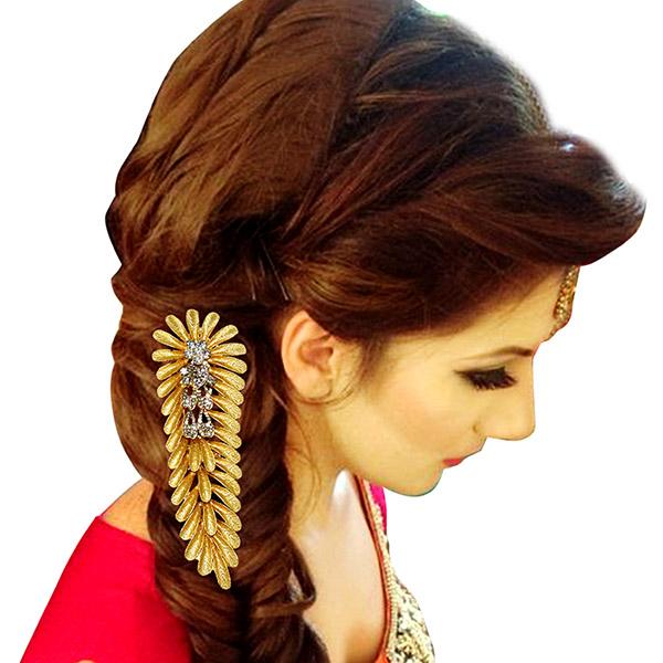Apurva Pearls Leaf Design Gold Plated Hair Brooch - 1502021A