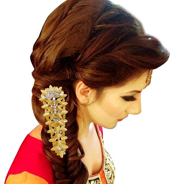 Apurva Pearls Leaf Design Gold Plated Hair Brooch - 1502022A