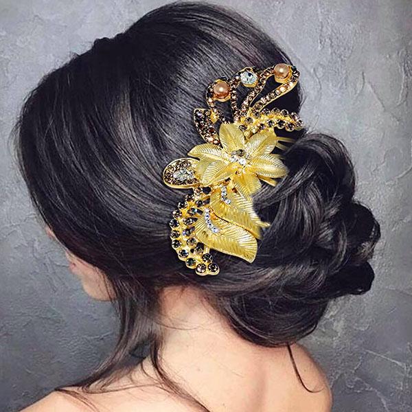 Apurva Pearls Stone Gold Plated Hair Brooch - 1502027B