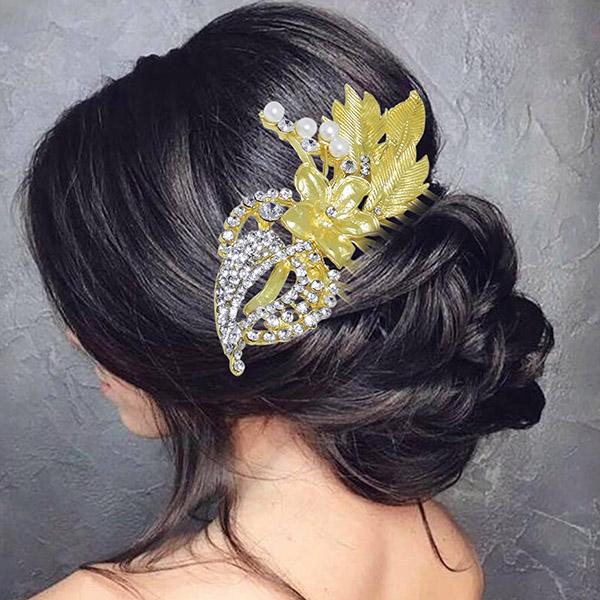 Apurva Pearls Stone Gold Plated Hair Brooch - 1502029A