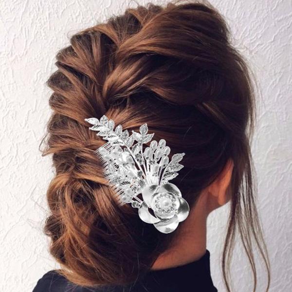 Apurva Pearls Rhodium Plated Stone Pearl Floral Hair Brooch - 1502055A