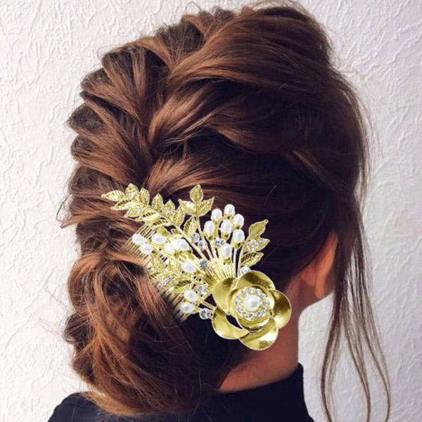 Apurva Pearls Gold Plated Stone Pearl Floral Hair Brooch - 1502055B