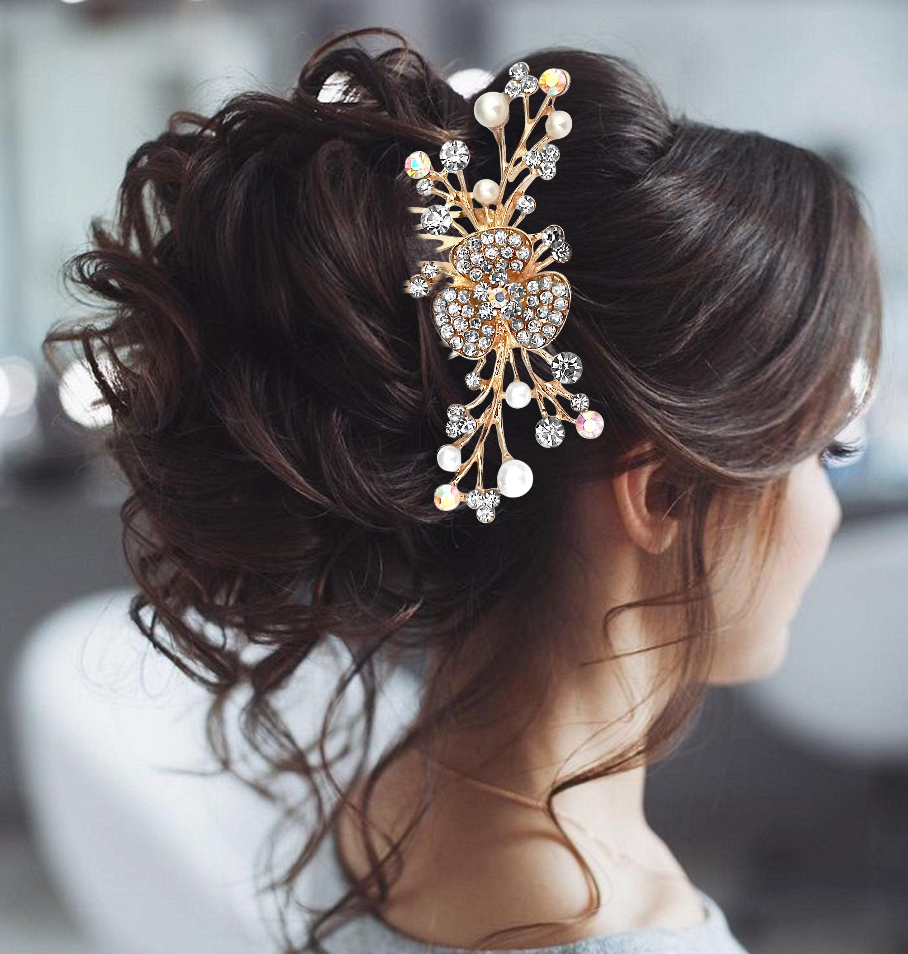 Apurva Pearls Gold Plated Austrian Stone Pearl Hair Brooch - 1502065B