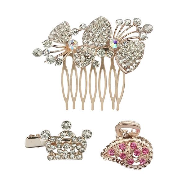 Apurva Pearls Austrian Stone Gold Plated Hair Brooch With Clip - 1502071A