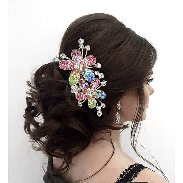 Apurva Pearls Multi Austrian Stone Gold Plated Floral Hair Brooch - 1502073B