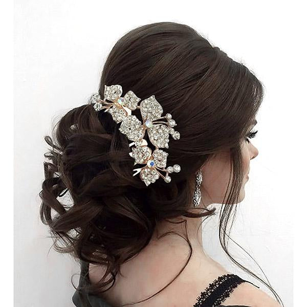 Apurva Pearls White Austrian Stone Gold Plated Floral Hair Brooch - 1502074A