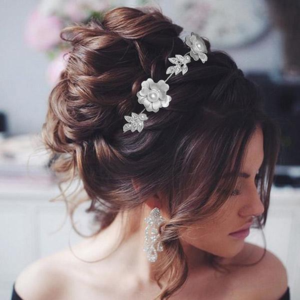 Apurva Pearls Stone Silver Plated Double Floral Design Hair Brooch - 1502210B