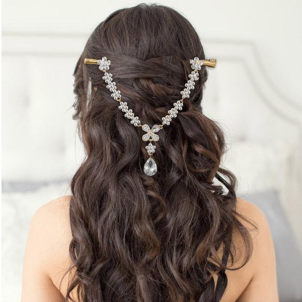 Apurva Pearls Stone Gold Plated Hair Brooch - 1502218A