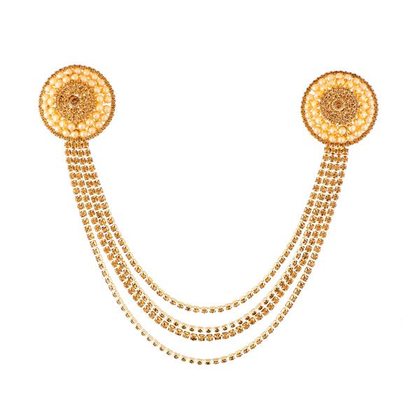 Apurva Pearls Gold Plated Brown Stone Pearl Hair Brooch - 1502225B