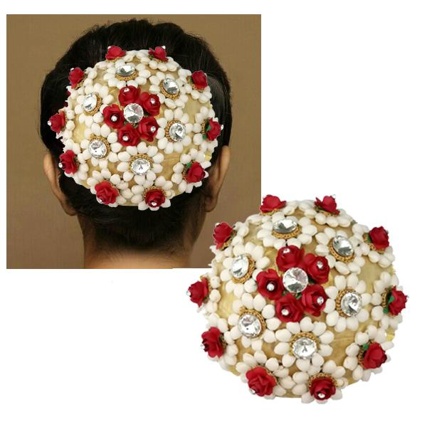 Apurva Pearls White Floral Austrian Stone Hair Brooch - 1502249B