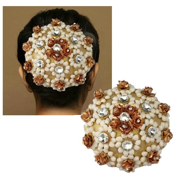 Apurva Pearls White Floral Austrian Stone Hair Brooch - 1502249C
