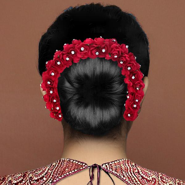 Apurva Pearls Austrian Stone Red Floral Hair Brooch - 1502299B