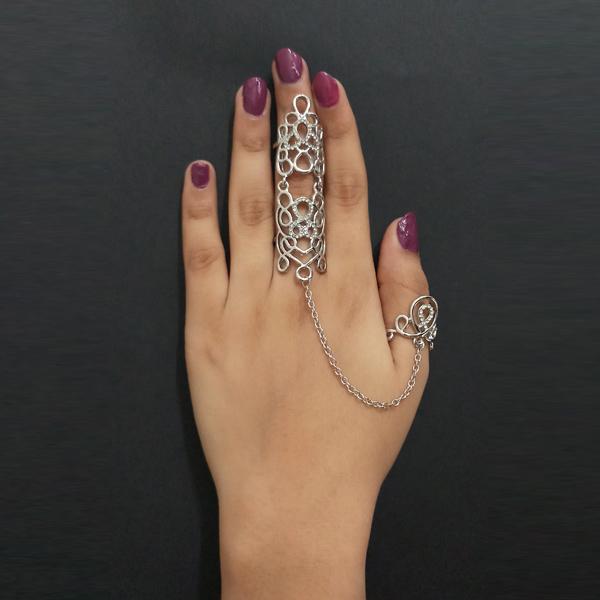 Urthn Silver Plated Austrian Stone Double Finger Ring - 1502376B