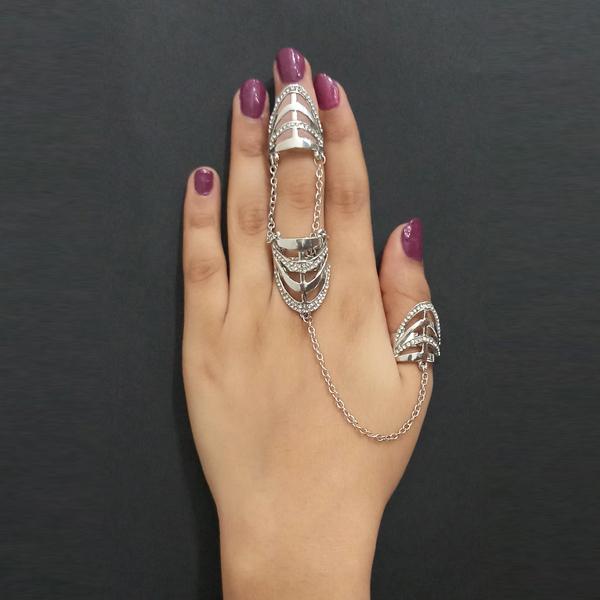 Urthn Silver Plated Austrian Stone Double Finger Ring - 1502377B
