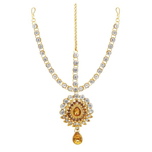 Soha Fashion Brown Austrian Stone Gold Plated Maang Tikka - 1502508C