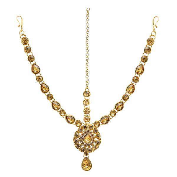 Soha Fashion Gold Plated Brown Austrian Stone Maang Tikka - 1502510B