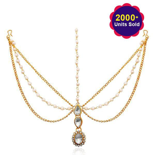 Apurva Pearls Stone Gold Plated Pearl Maang Tikka - 1502515