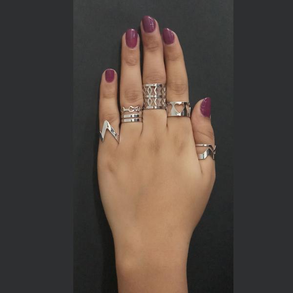 Urthn Silver Plated Adjustable 5 Finger Set - 1502912