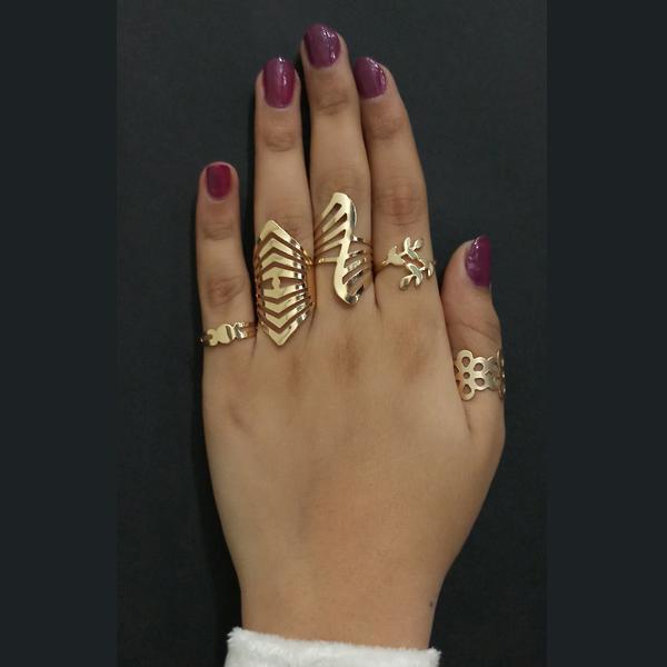 Urthn Gold Plated Adjustable 5 Finger Ring Set - 1502914