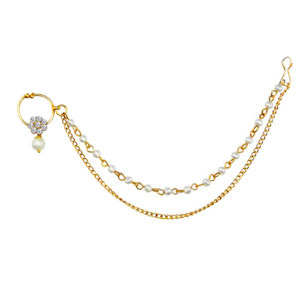 Apurva Pearls Gold Plated Pearl Chain Nose Ring - 1503504