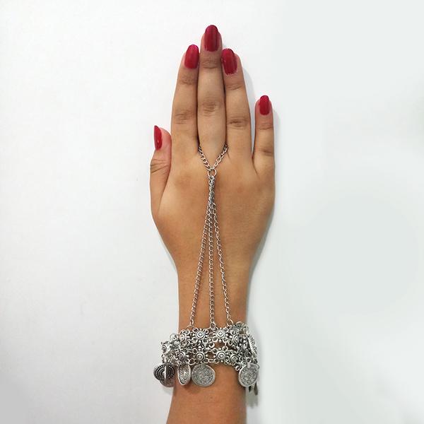 Jeweljunk Oxidised Silver Plated Hand Harness - 1503719