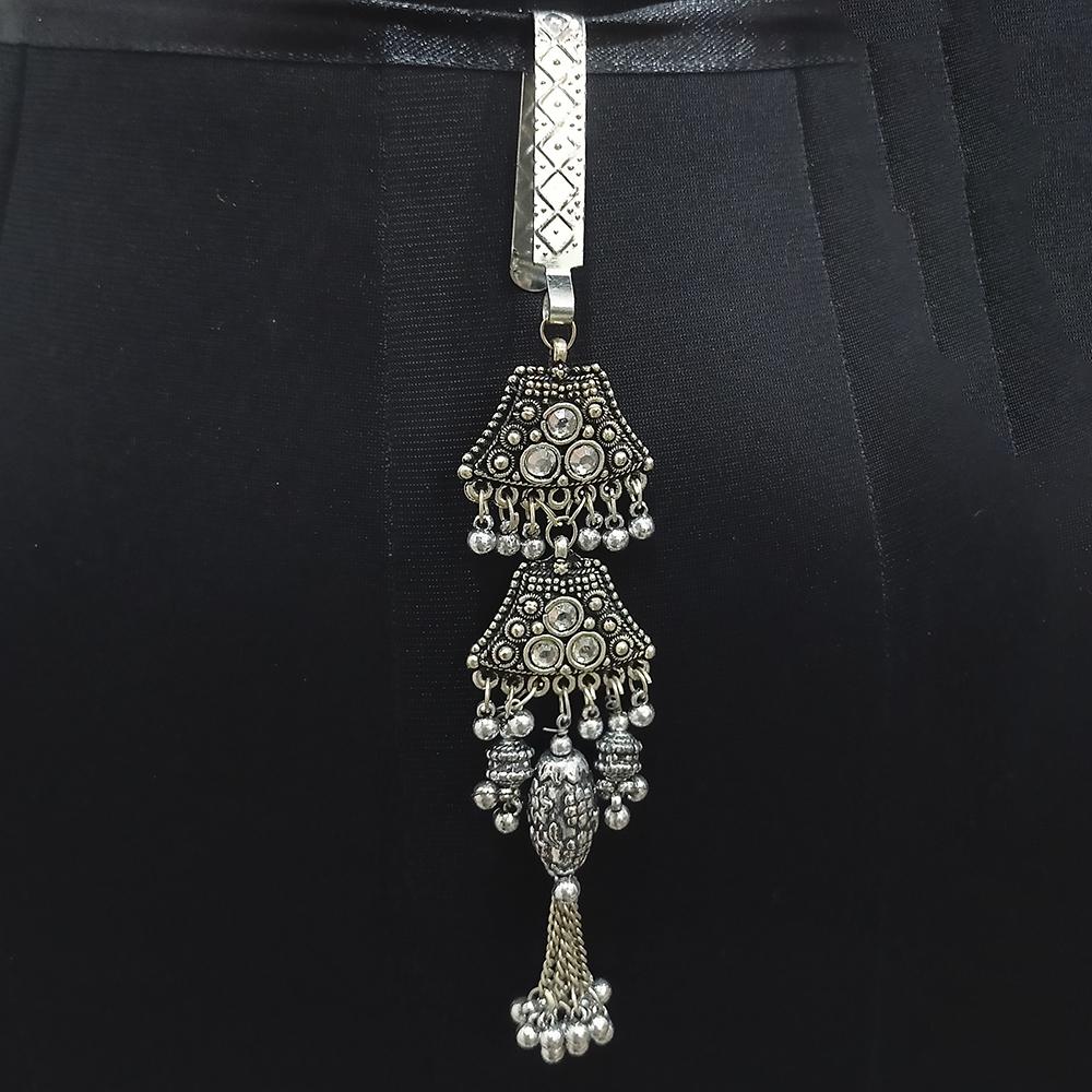 Jeweljunk Oxidised Plated White Austrian Stone Challa -1503802