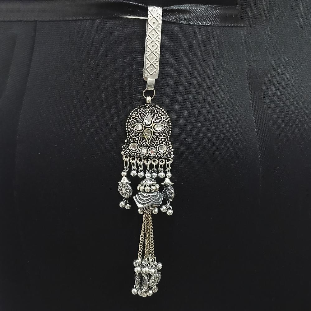 Jeweljunk Oxidised Plated White Kundan Challa -1503805