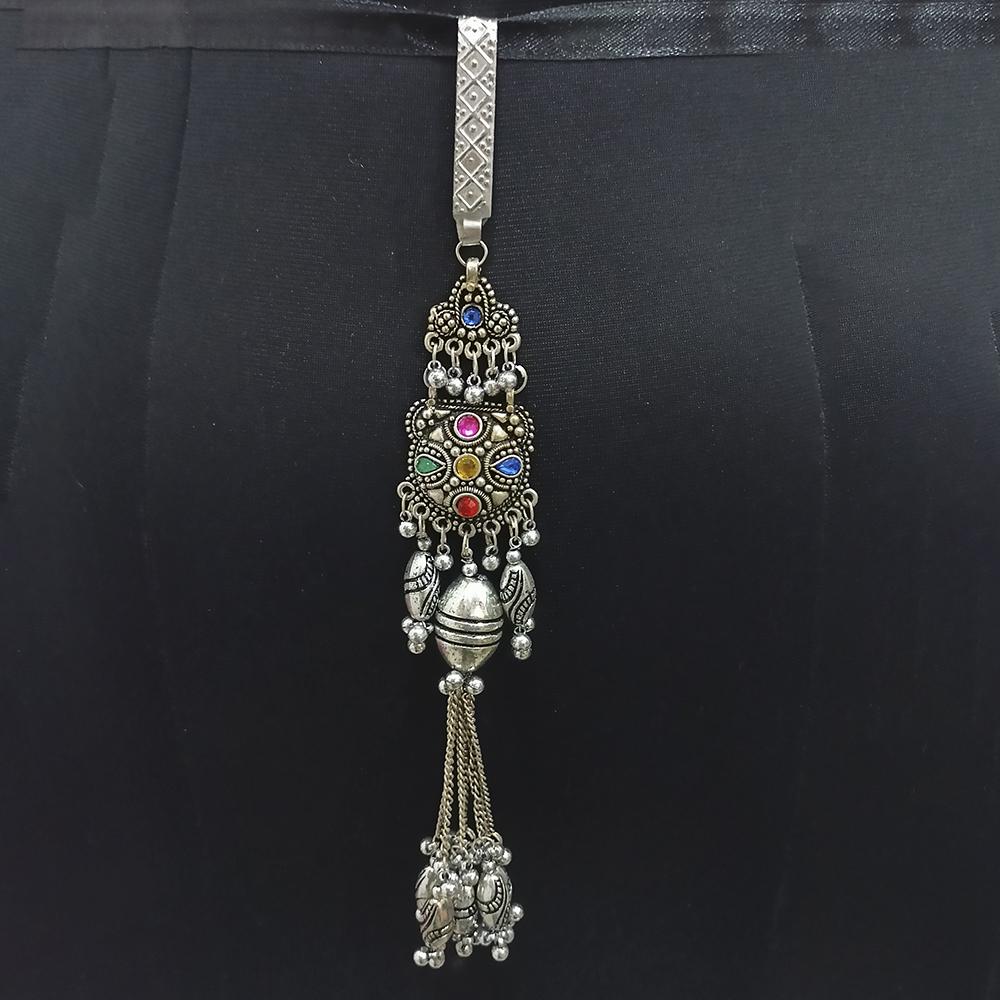 Jeweljunk Oxidised Plated Multi Austrian Stone Challa -1503807