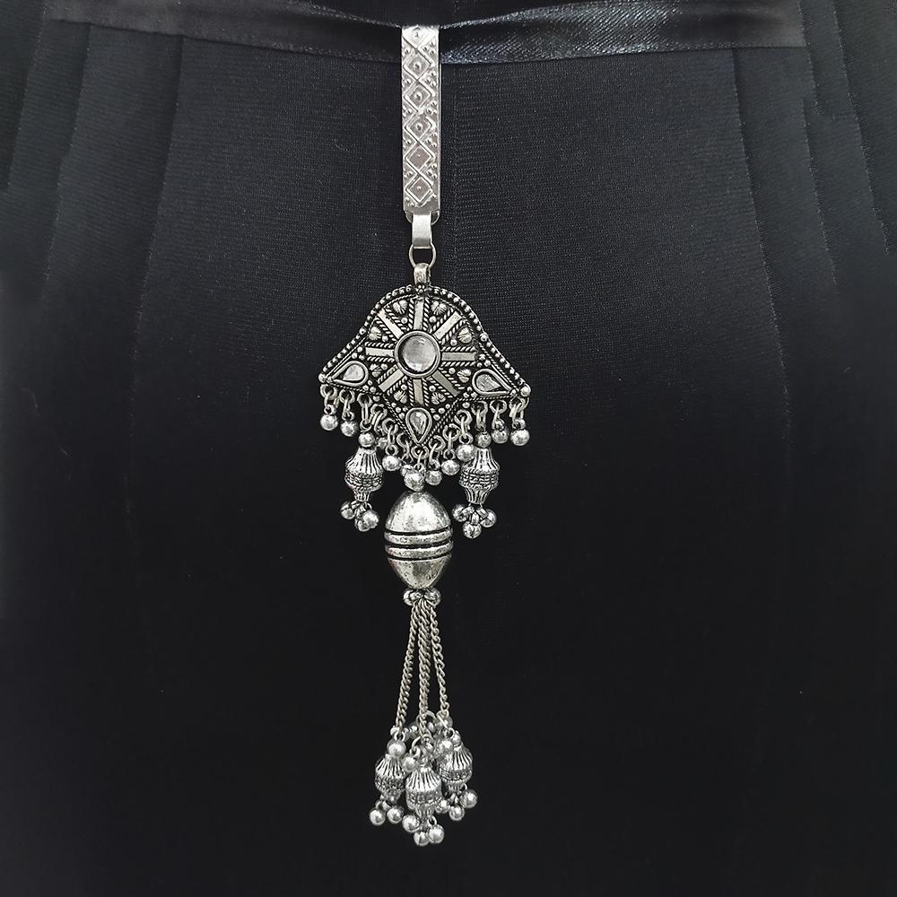 Jeweljunk Oxidised Plated White Kundan Challa -1503811